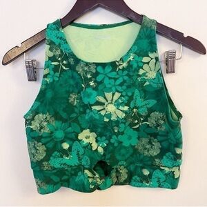 Aerie Cut out Crop Bralette Top Sleeveless Green Floral Butterflies Size Large